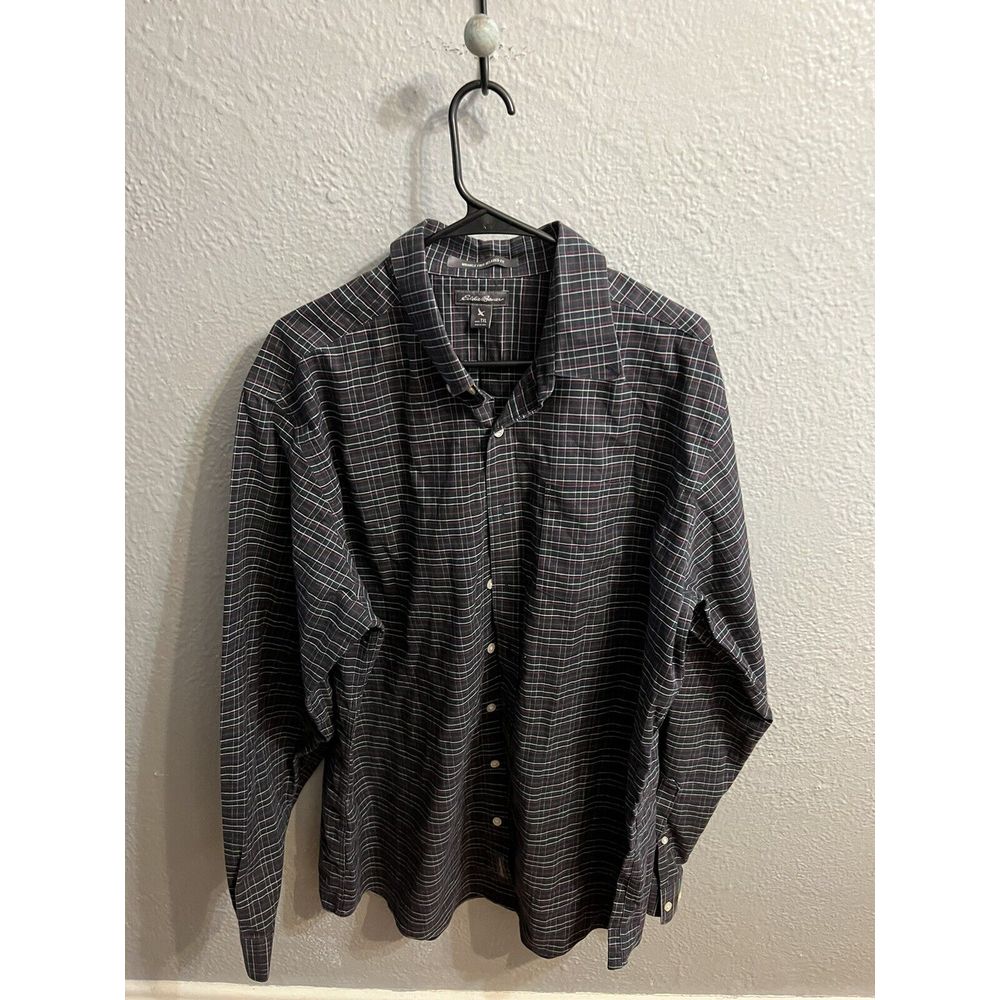 Eddie Bauer Shirt Mens Extra Large Tall Blue Red White Button Up Long Sleeve Txl